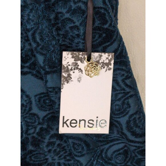 Kensie Shift Dress Womens 4 Teal Velvet Burnout Sleeveless Gold Strap Party Date - Picture 7 of 12